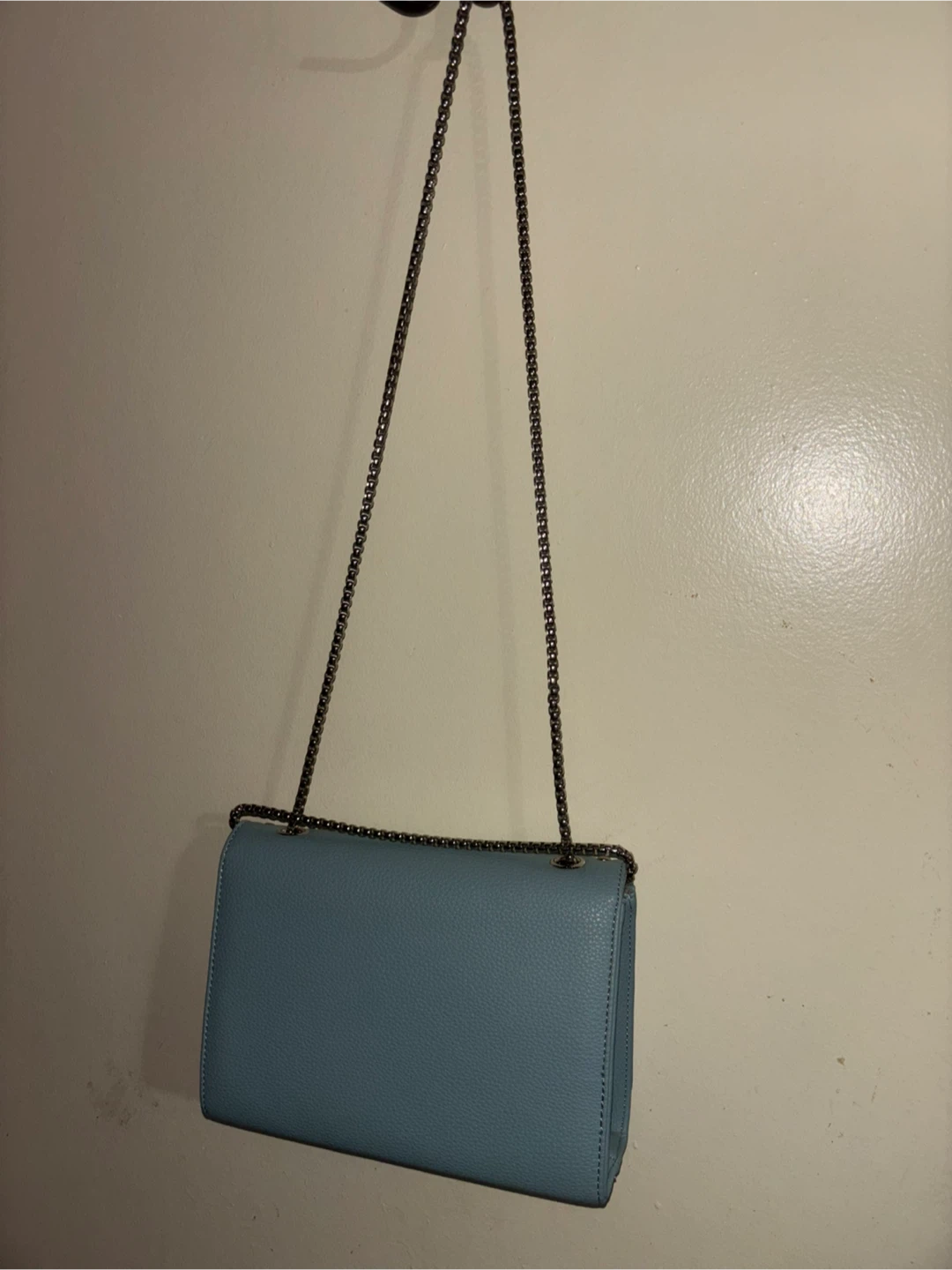 Blue studded clutch with silver chain strap - photo 2
