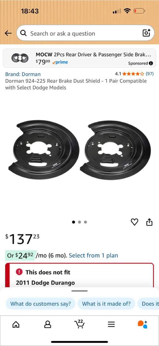 Dorman 924-225 Rear Brake Dust Shield Pair for DodgeDurango/ Ram - photo 2