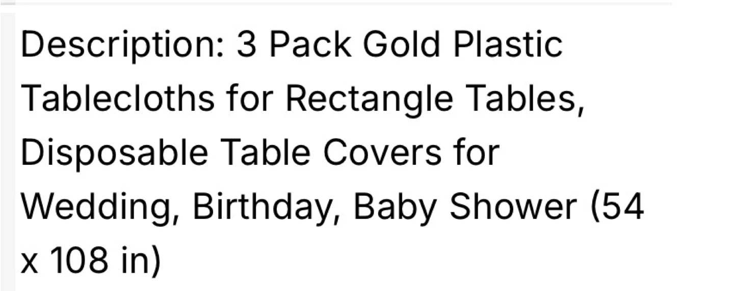 3 Pack Gold Plastic Tablecloths - 54 x 108 in - photo 2