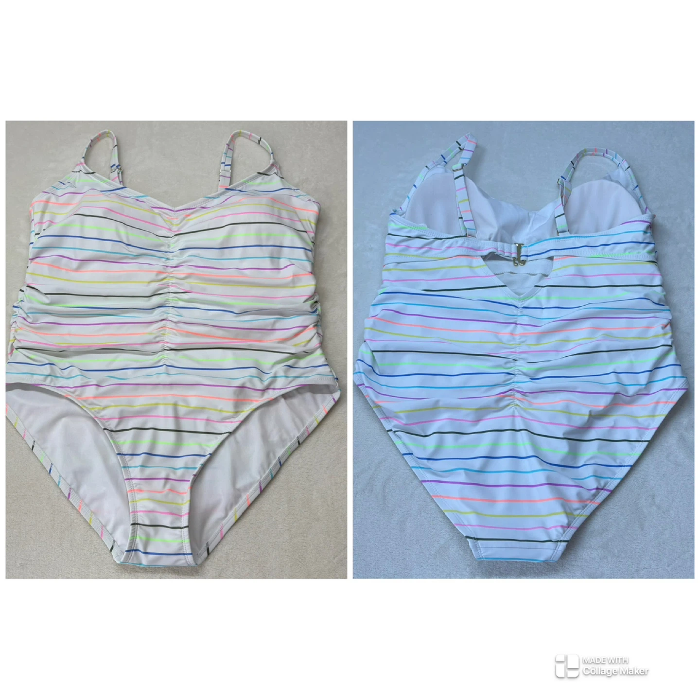 No Boundaries Rainbow Striped Ruched One Piece Swimsuit Size 2X - photo 2