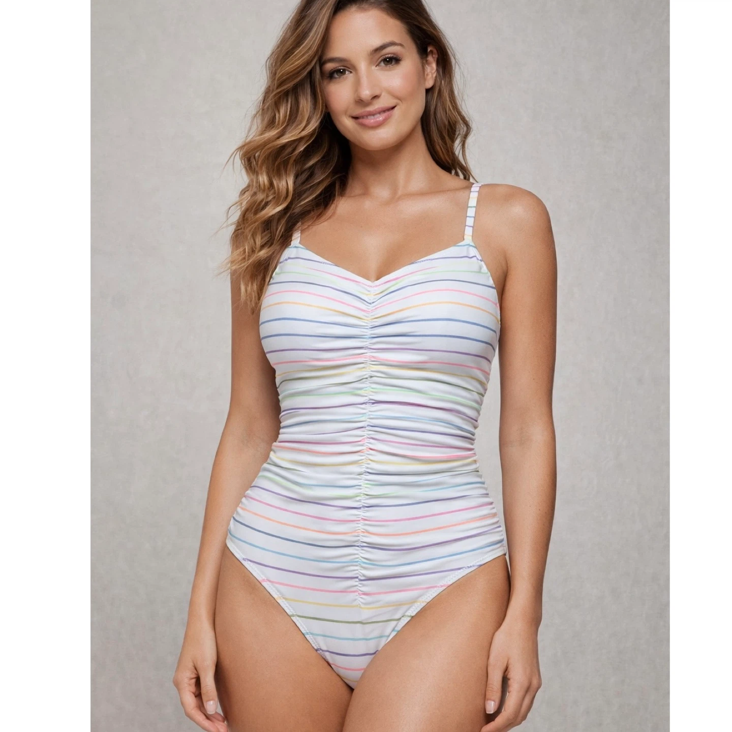 No Boundaries Rainbow Striped Ruched One Piece Swimsuit Size 2X