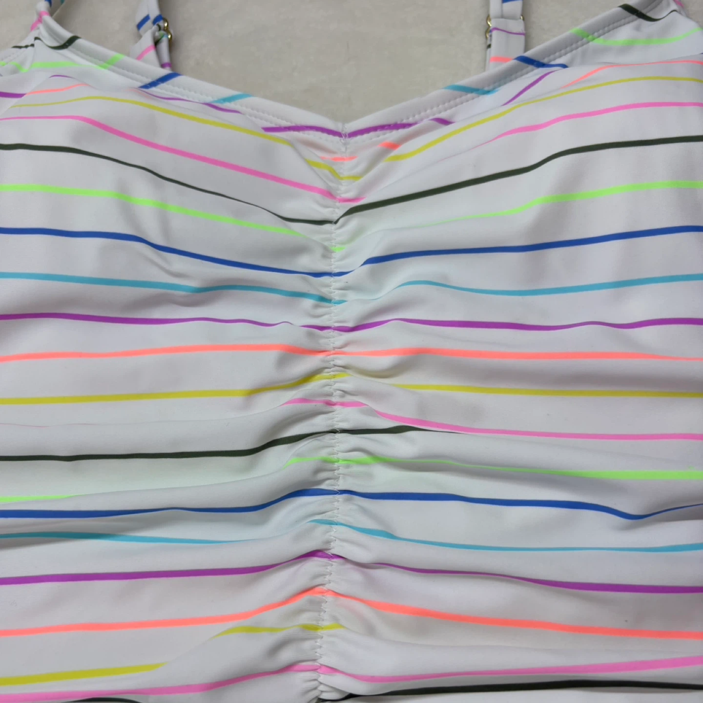 No Boundaries Rainbow Striped Ruched One Piece Swimsuit Size 2X - photo 4