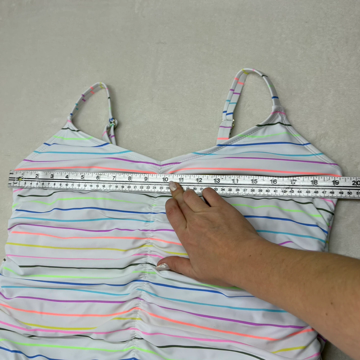 No Boundaries Rainbow Striped Ruched One Piece Swimsuit Size 2X - photo 5