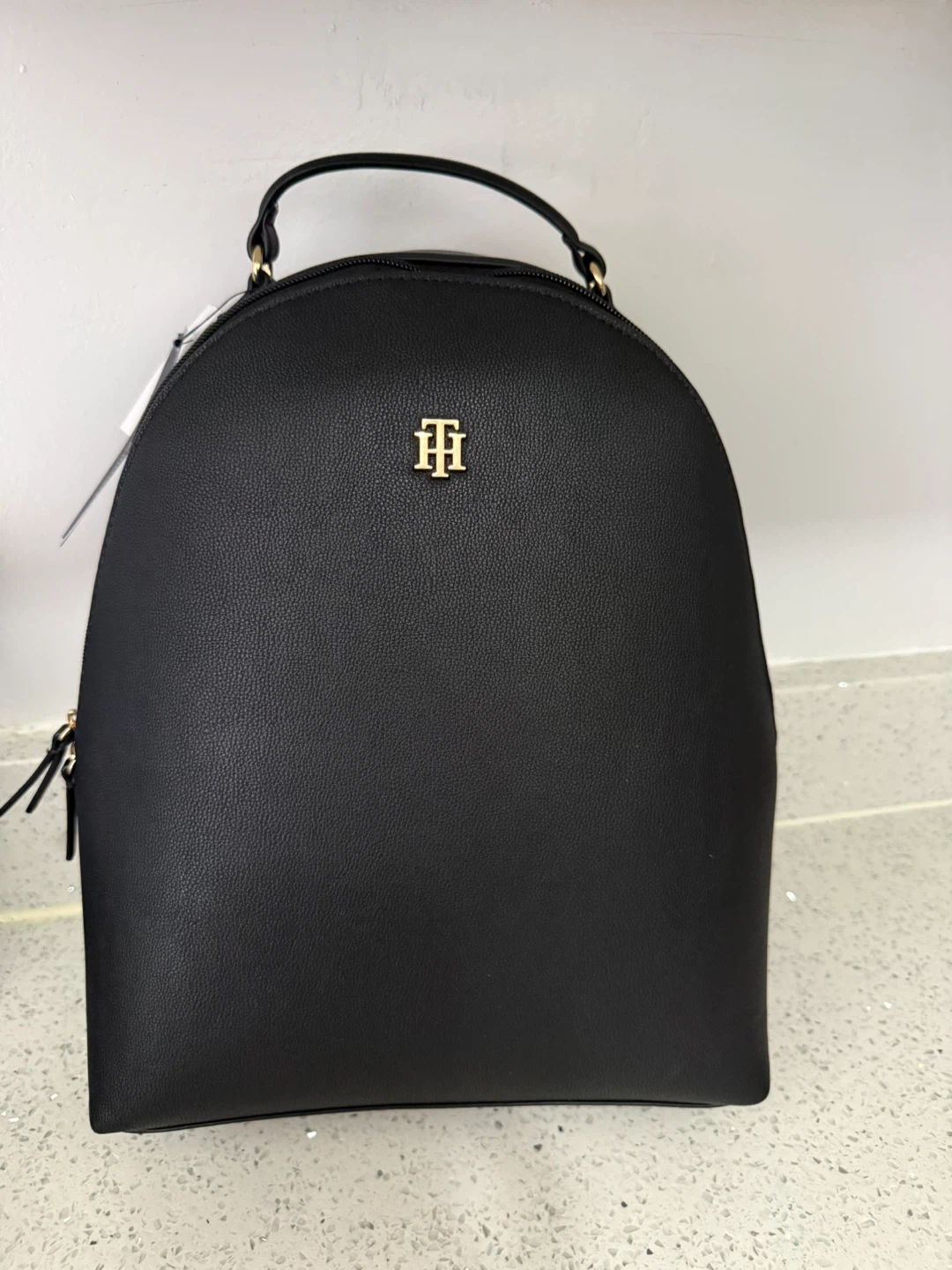 Tommy Hilfiger Black Faux Leather Backpack