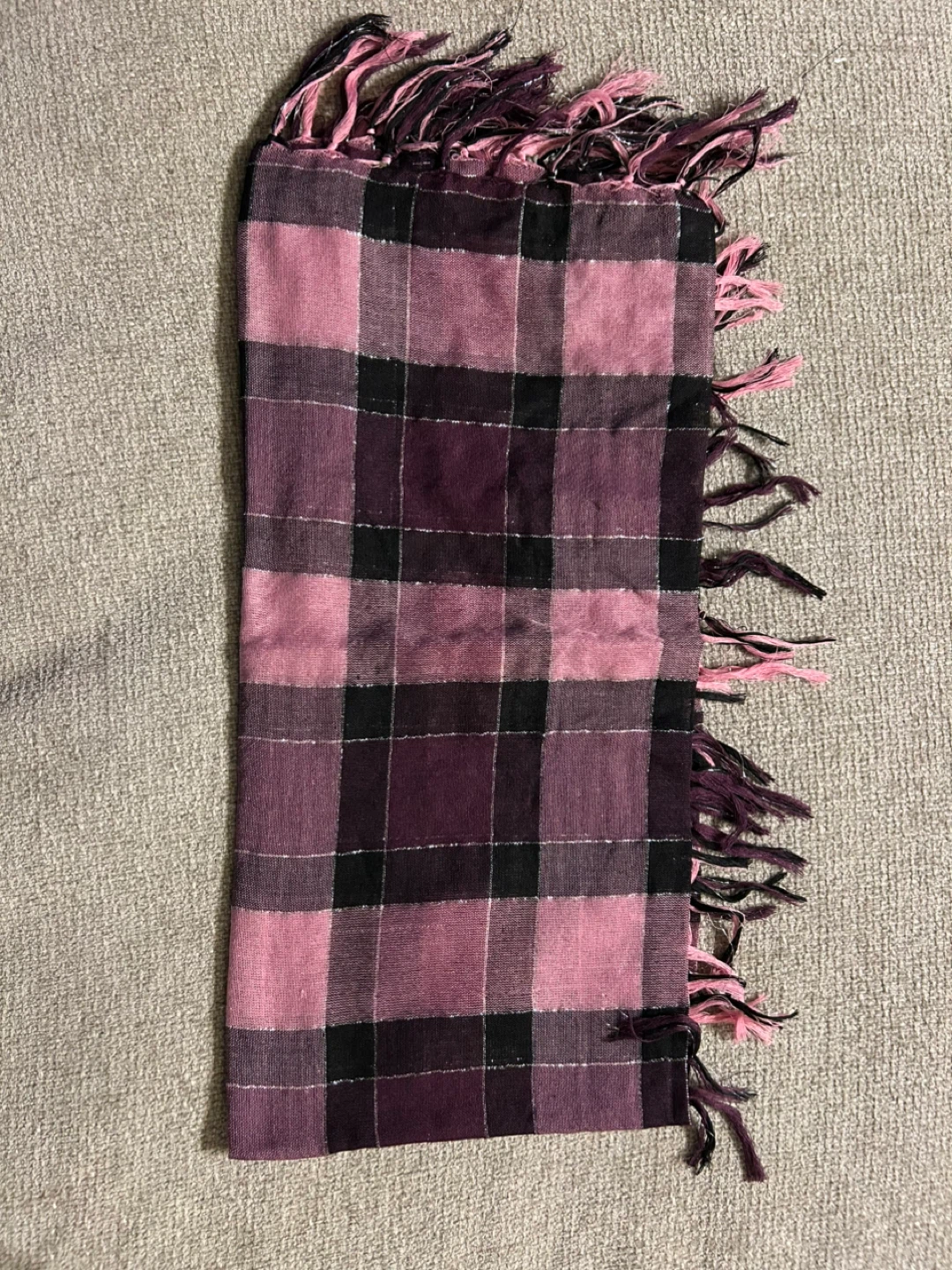 Pink and Purple Plaid Scarf with Fringe
