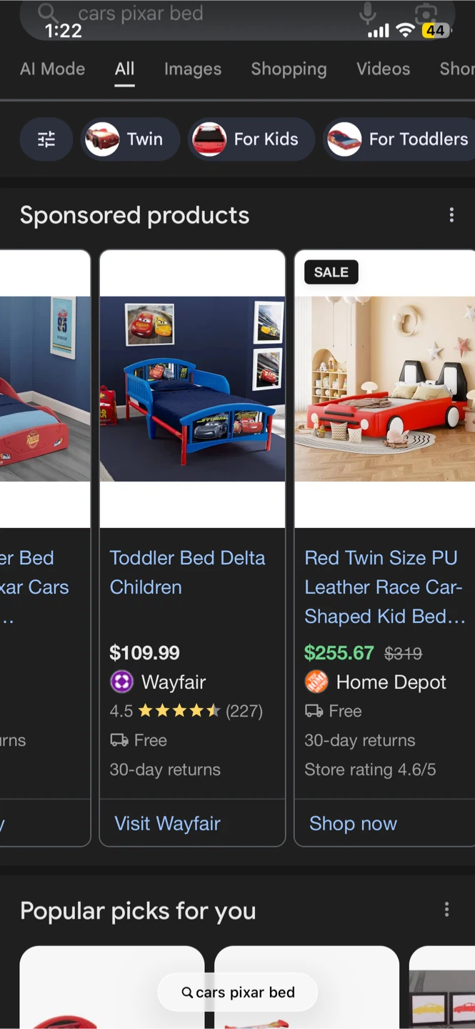 Disney Pixar Cars Lightning McQueen Toddler Bed