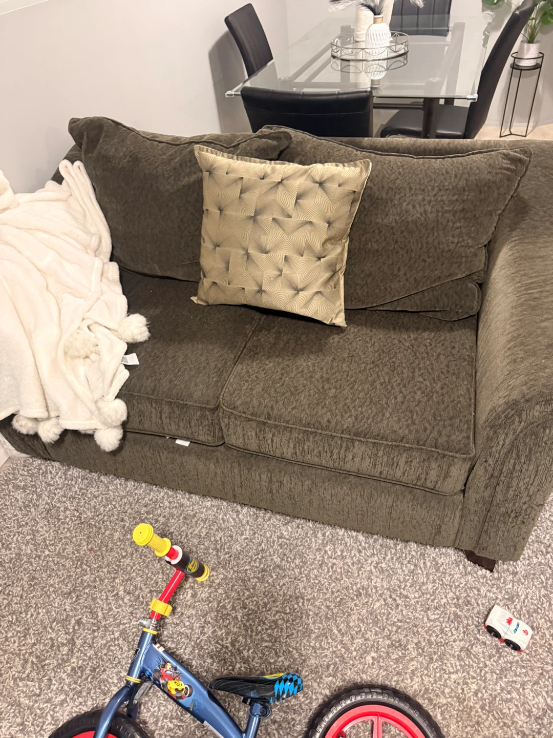 Brown Textured Loveseat Sofa