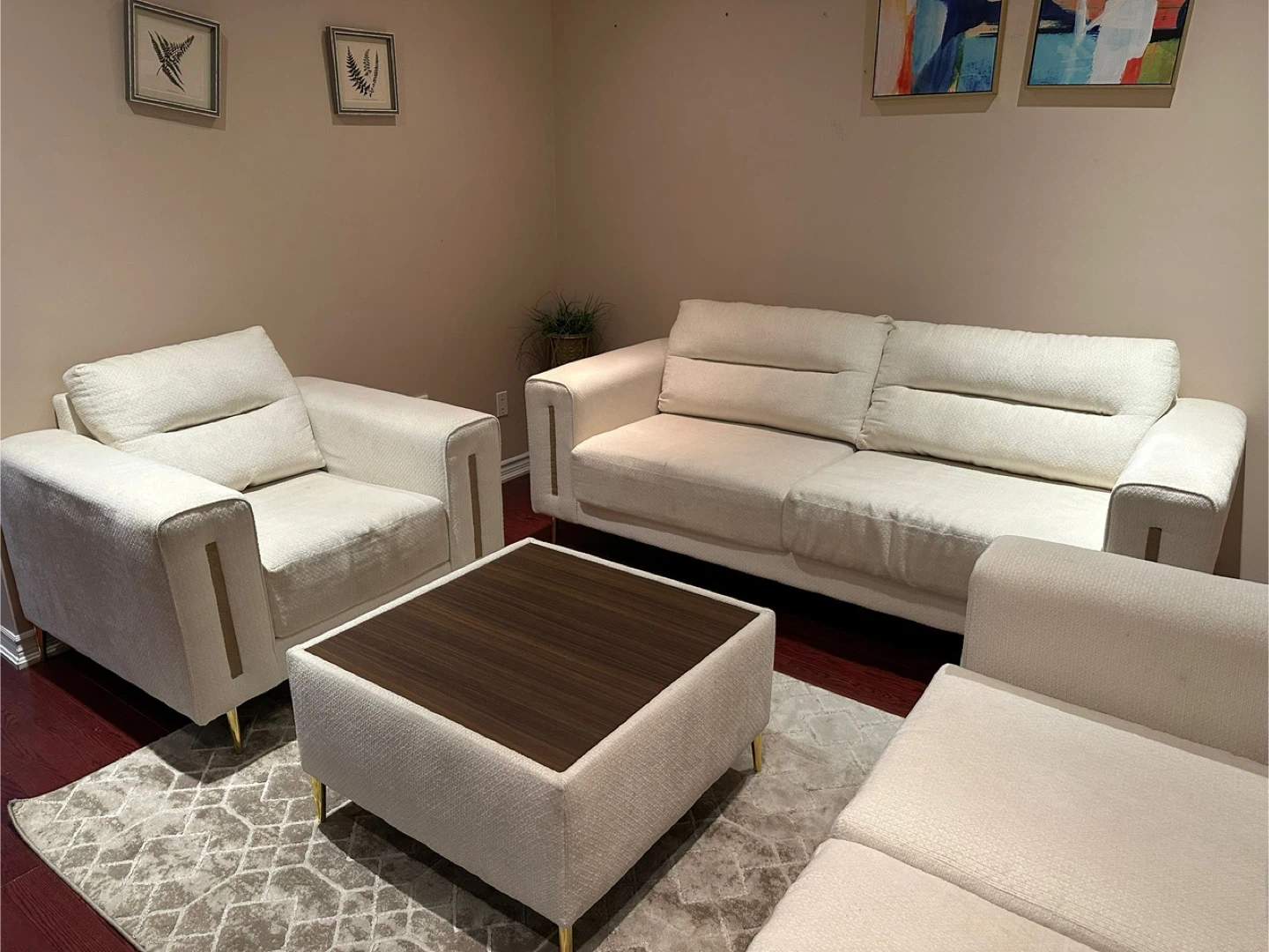 White Sofa Set with Coffee Table - photo 3