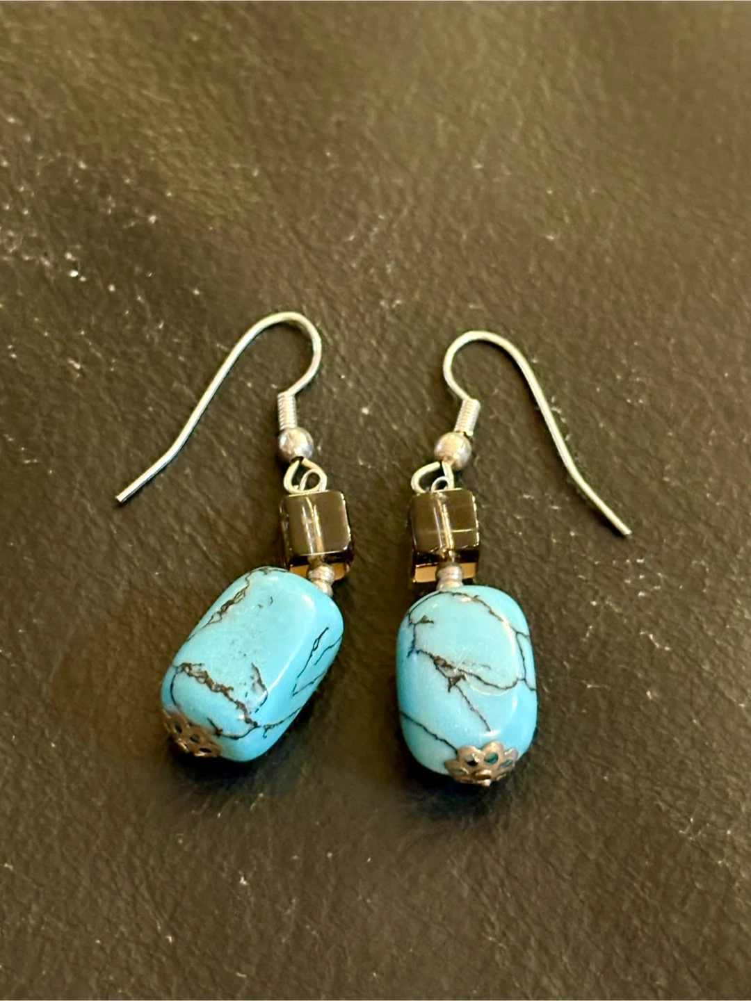 Turquoise and Brown Bead Drop Earrings