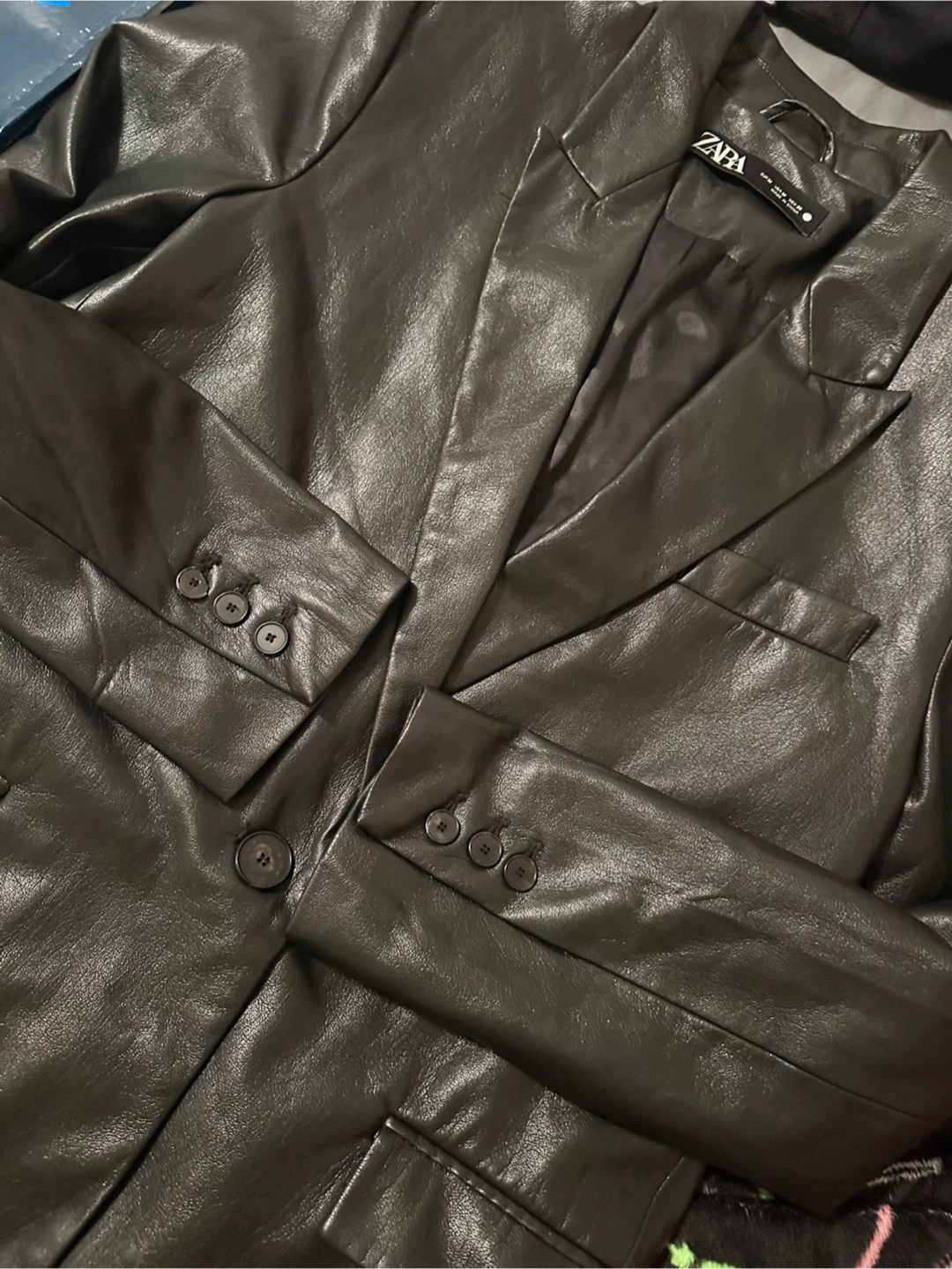 ZARA Faux Leather Blazer Jacket - Size Medium - photo 3
