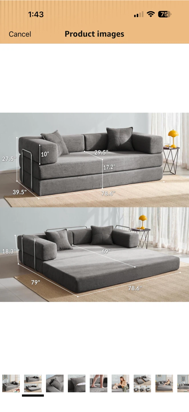 Brand New In Box Combinable Grey Sofa Bed - photo 2