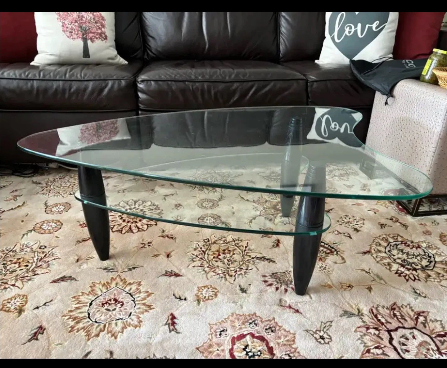 Glass Top Coffee Table with Wood Legs