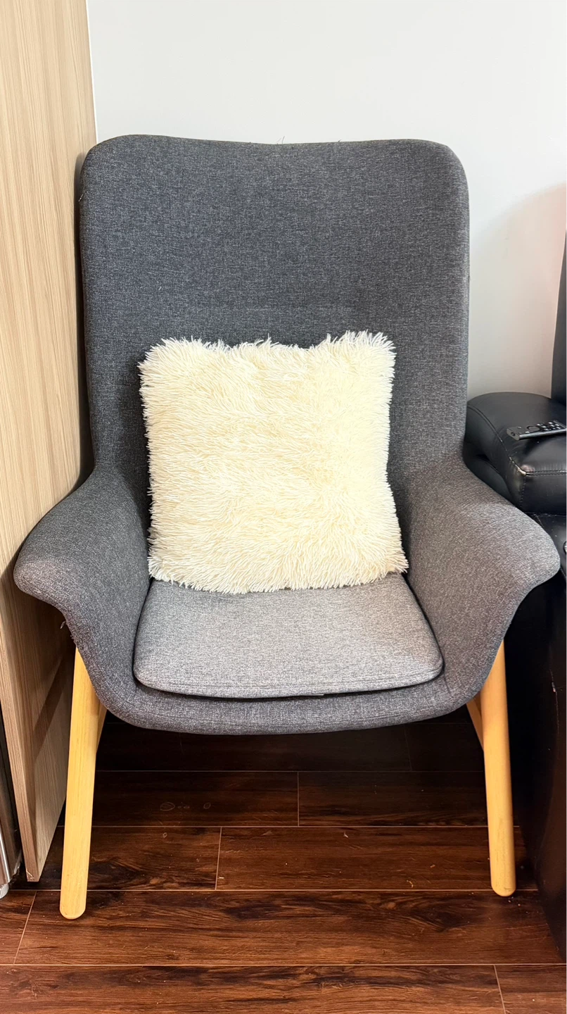 Dark Grey Accent Chair with Wooden Legs