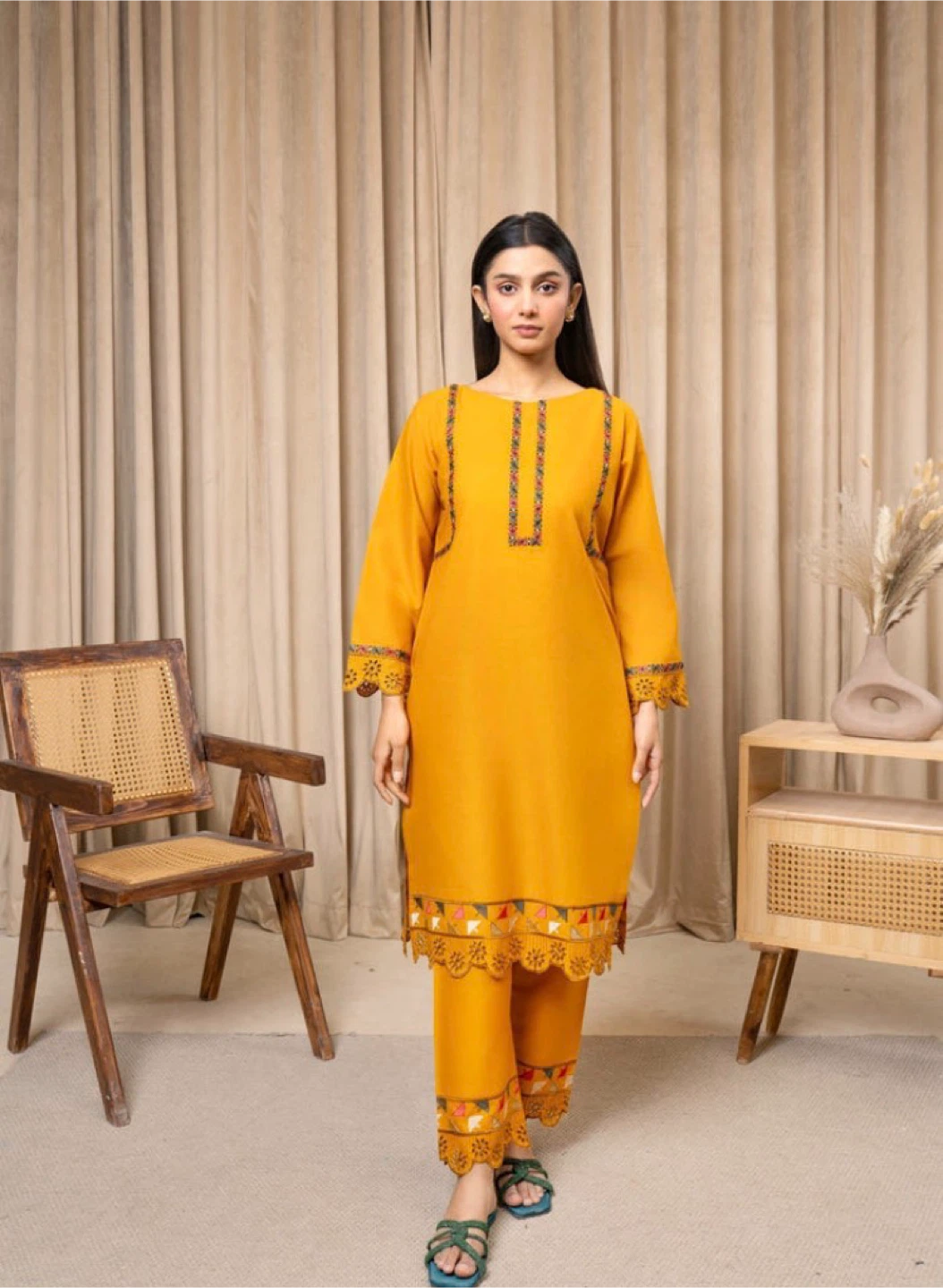 Brand new Mustard Yellow Embroidered Kurta Set