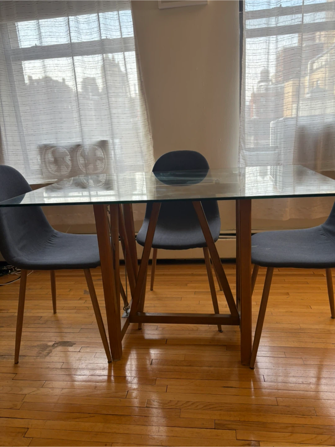 Glass Top Dining Table with Wooden Legs - photo 2