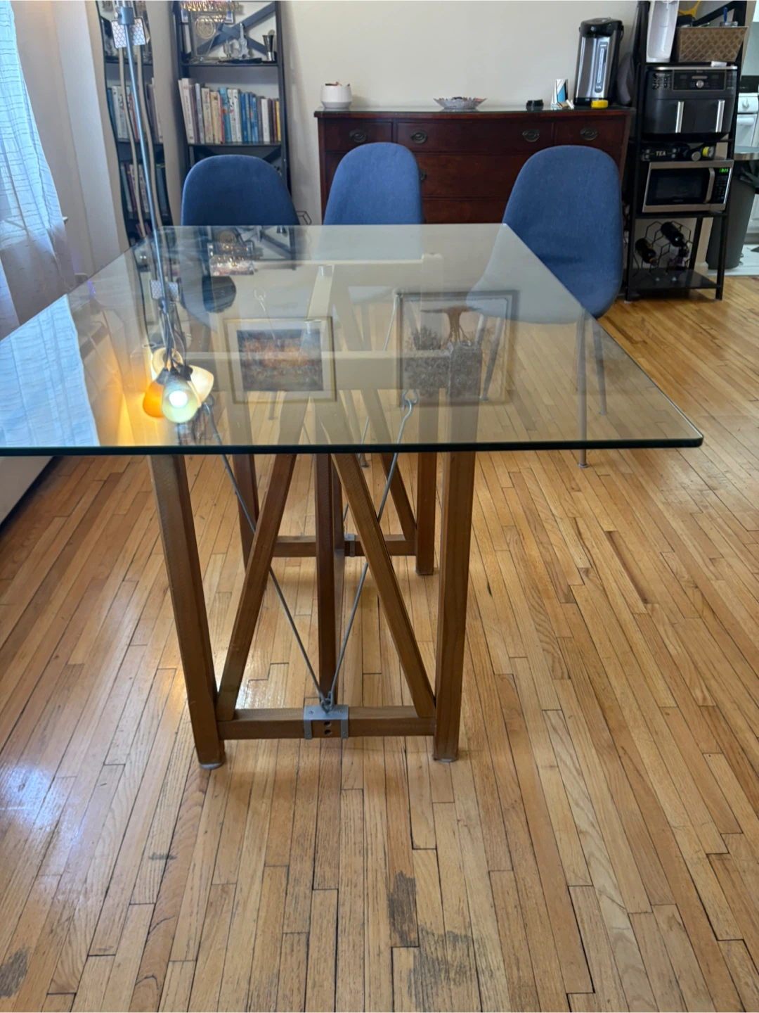 Glass Top Dining Table with Wooden Legs