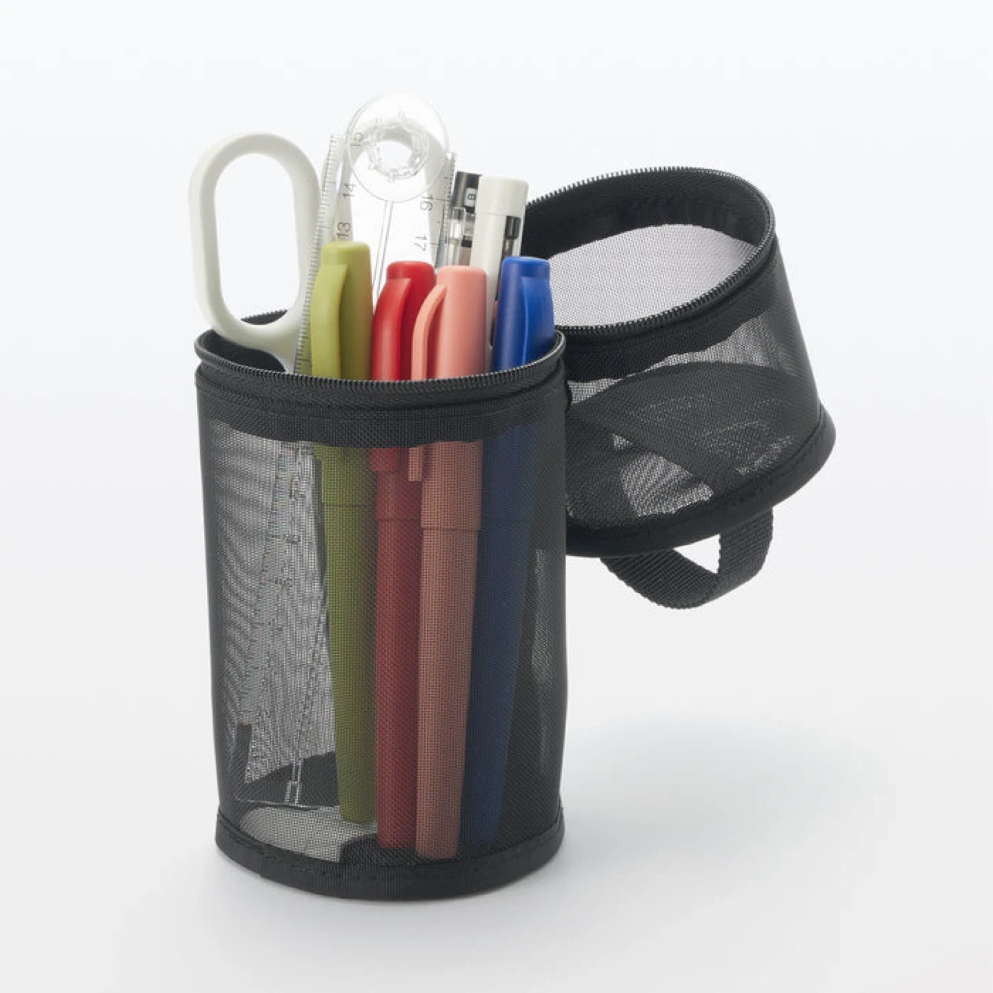 Set of 2_Muji Nylon Mesh Vertical/Horizontal Pen Case_Black_NWT - photo 3