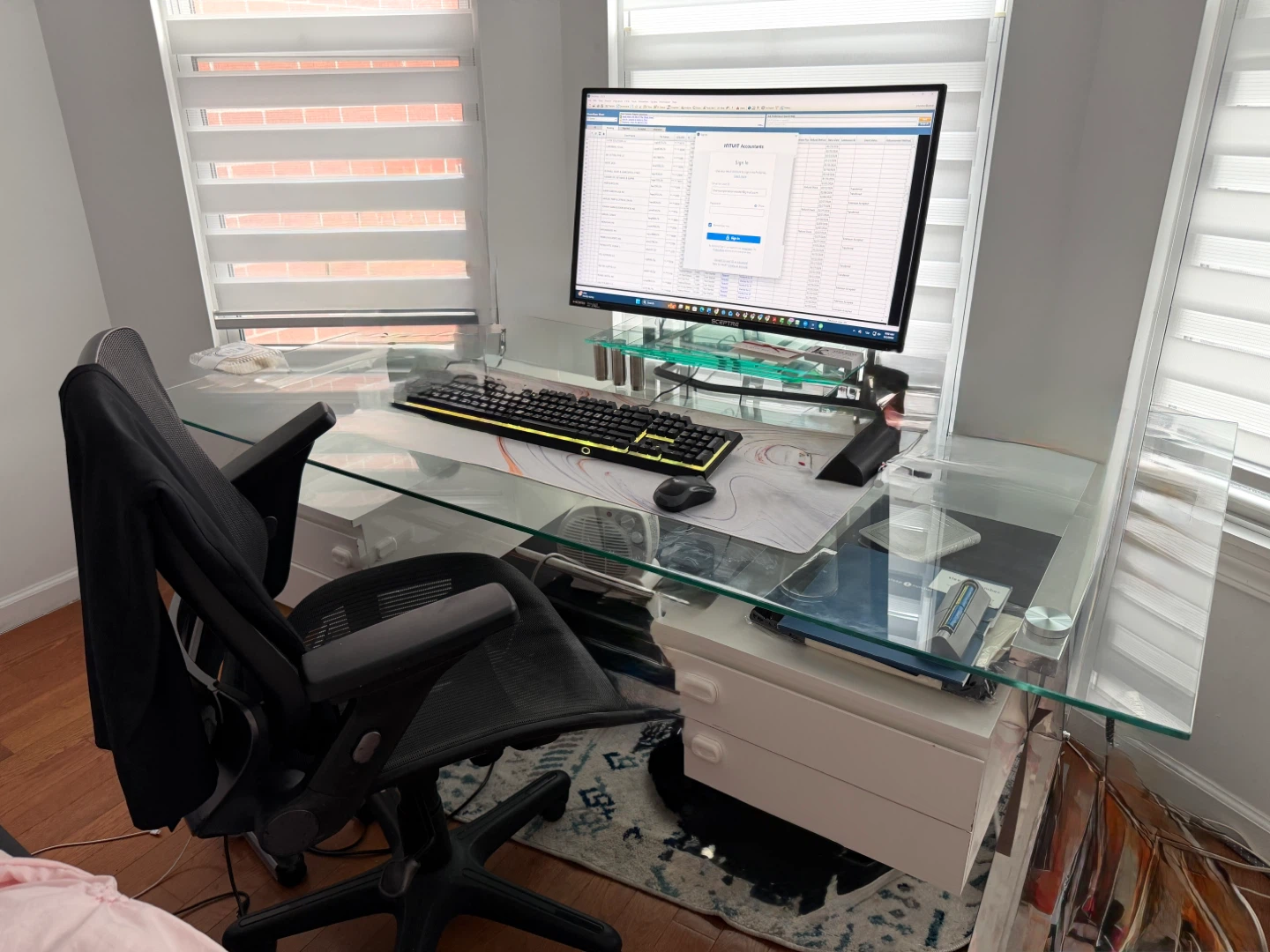 Glass Top Desk with Drawers