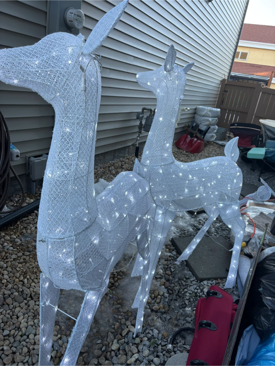 Set of 2 White Light-Up Deer Christmas Decorations