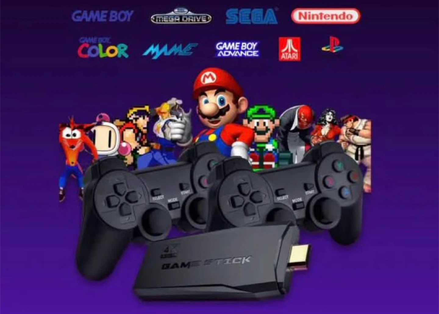 Game Stick Retro Gaming Console with Multiple Controllers