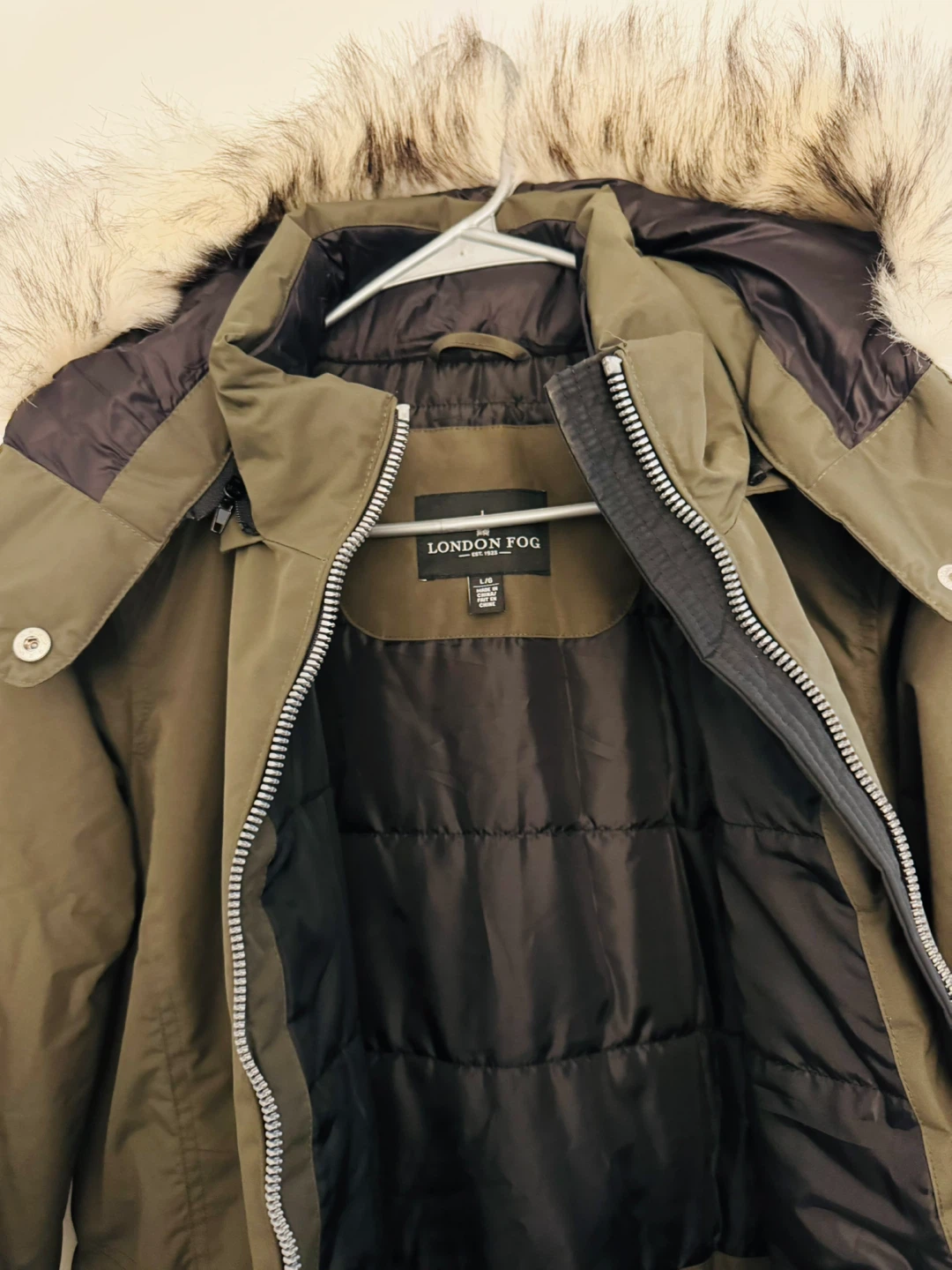 London Fog Women's Green Parka Coat with Fur Hood Size L - photo 2