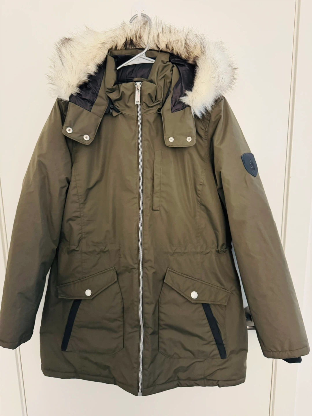 London Fog Women's Green Parka Coat with Fur Hood Size L