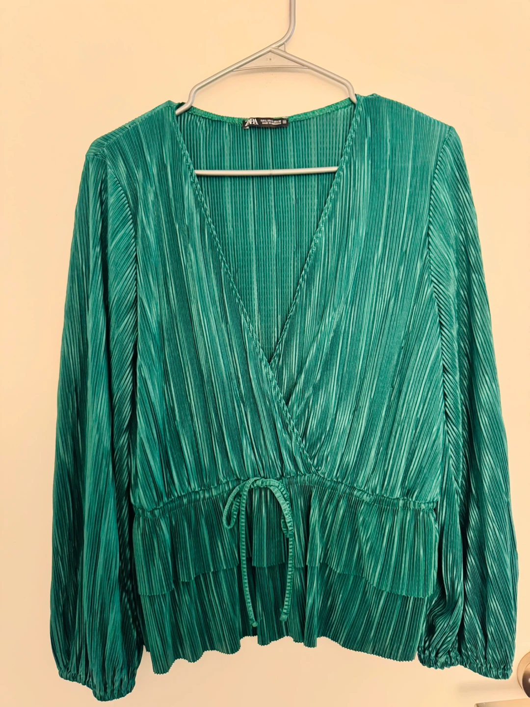 ZARA Green Pleated Wrap Top