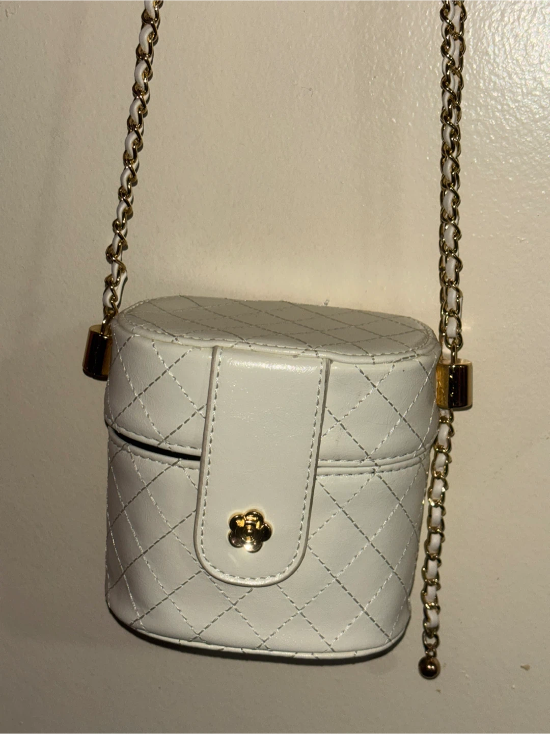 White Quilted Cylinder Crossbody Bag