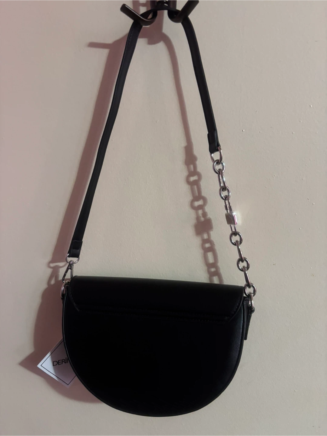 Derimod Black Half Moon Shoulder Bag with Chain Detail