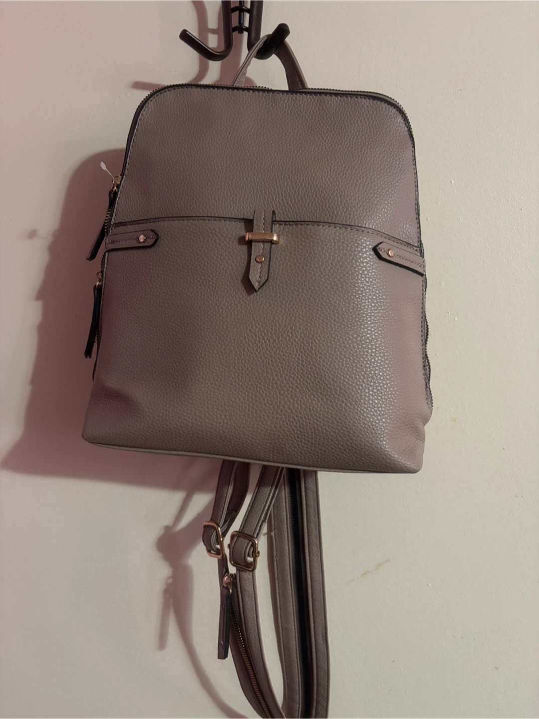 Grey Faux Leather Backpack