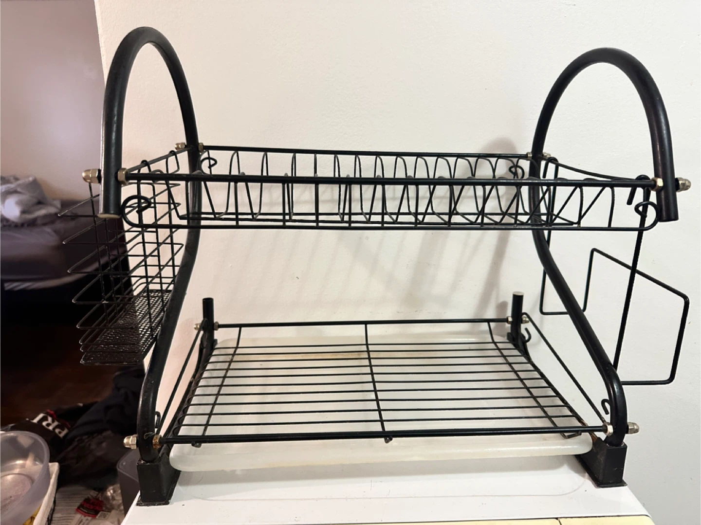 🧡 2-Tier Black Metal Dish Rack with Utensil Holder