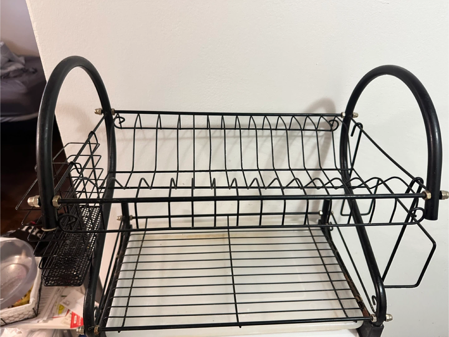 🧡 2-Tier Black Metal Dish Rack with Utensil Holder - photo 2