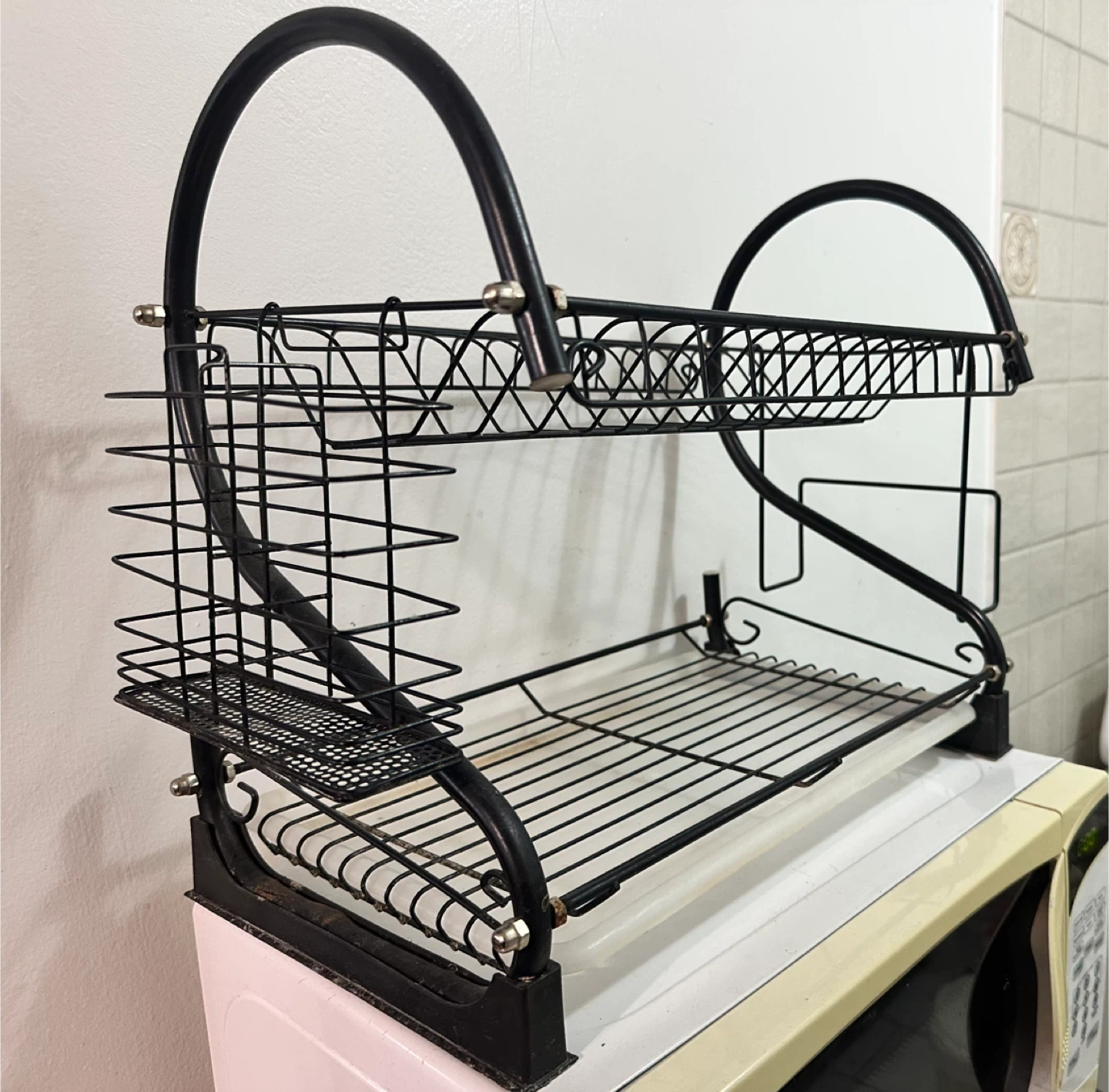🧡 2-Tier Black Metal Dish Rack with Utensil Holder - photo 4