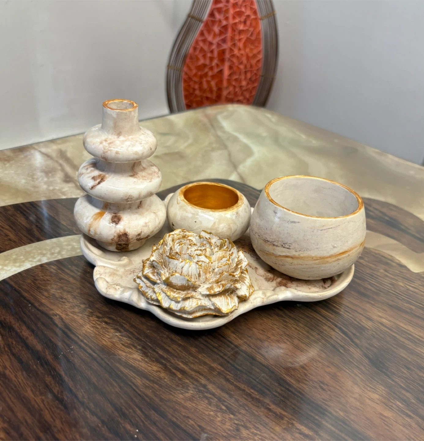 Handmade 5-Piece Marble Decorative Tray Set