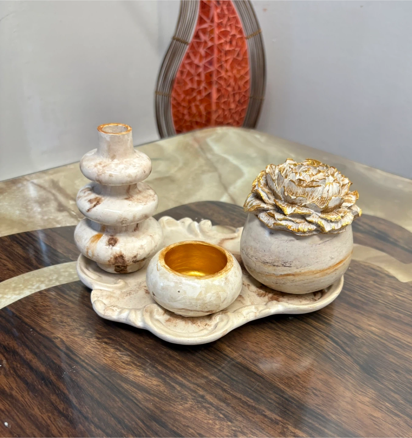 Handmade 5-Piece Marble Decorative Tray Set - photo 2