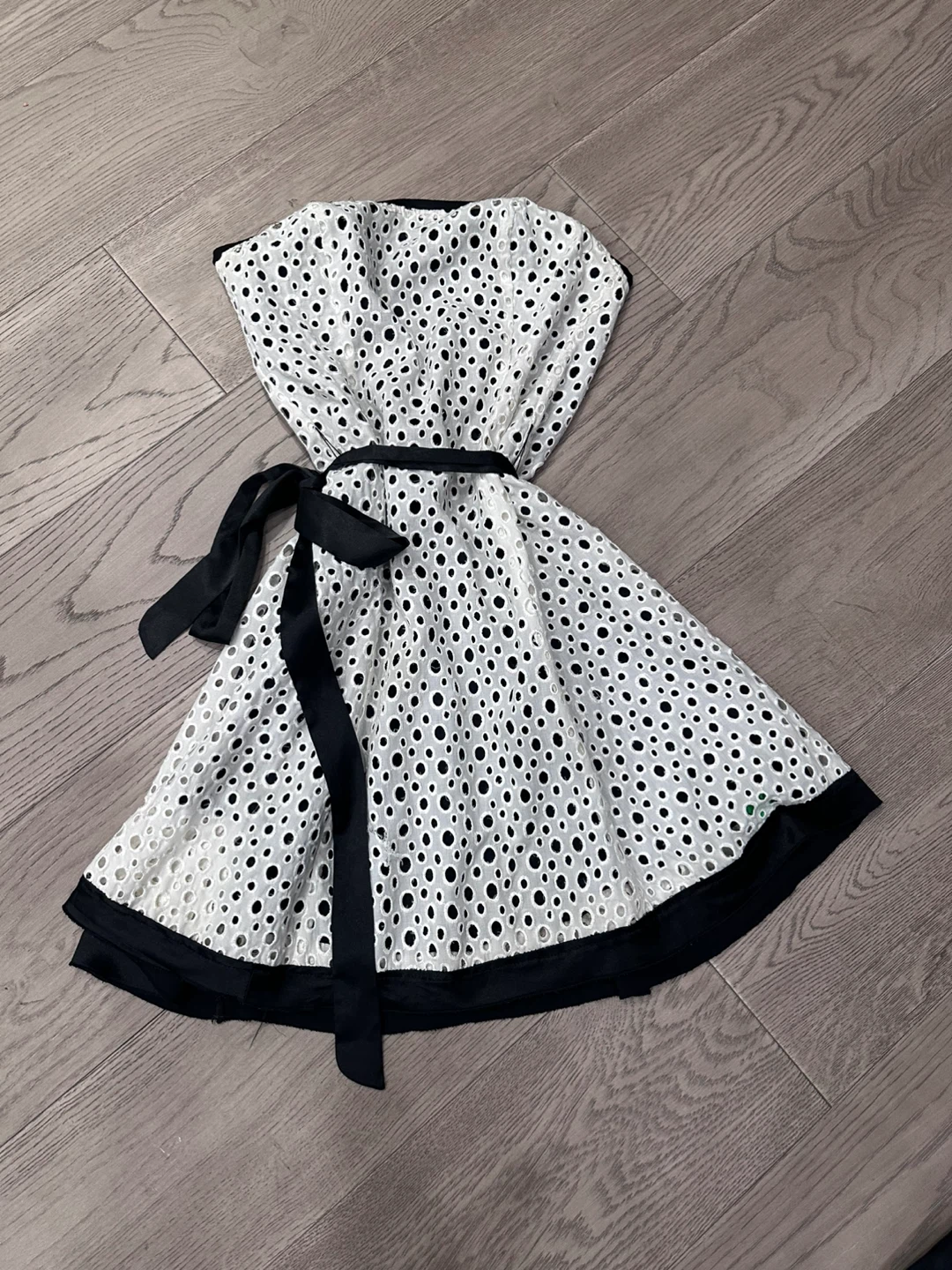 White Eyelet Dress with Black Ribbon
