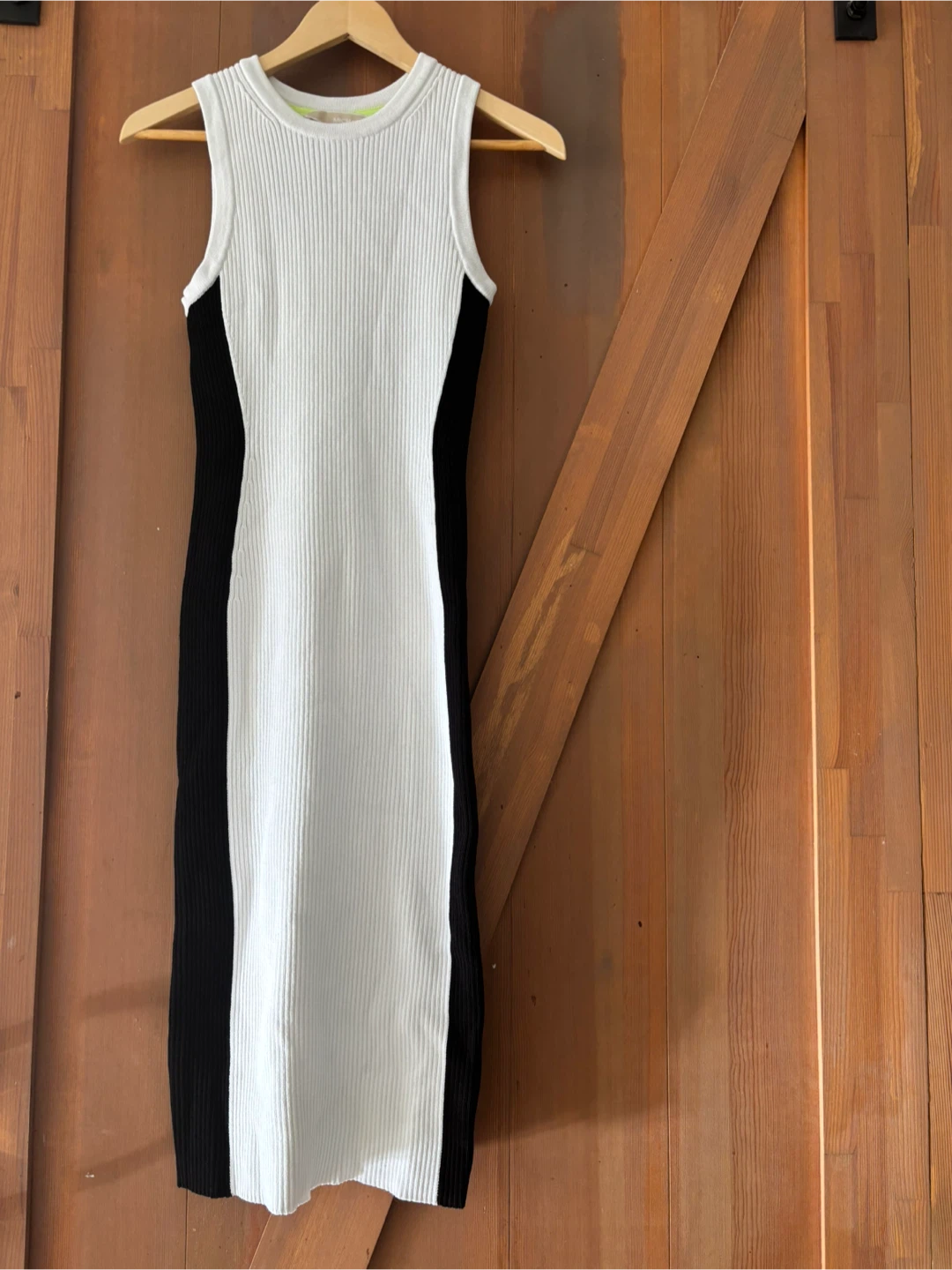 Michael Kors Ribbed Knit Sleeveless Dress - White/Black - Size S