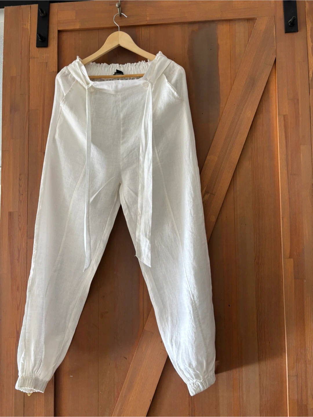 White Linen Tunic Shirt & Pants Set - Size L