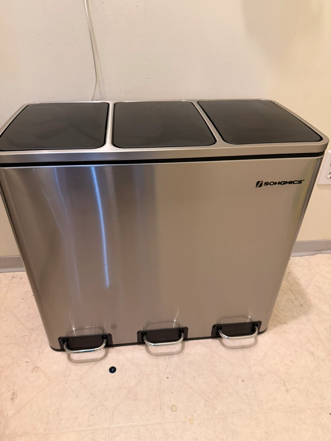 SONGMICS 3-Compartment Stainless Steel Trash Can - photo 2