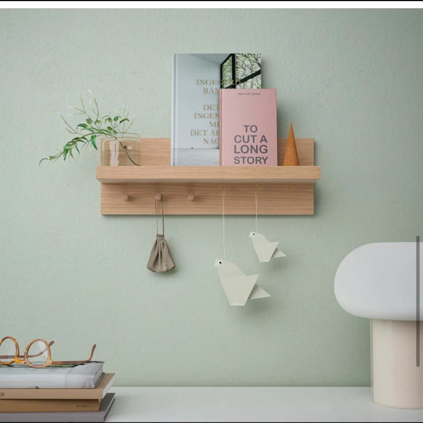 2 x IKEA Wooden Wall Shelf with Hooks HÄSTVISKARE