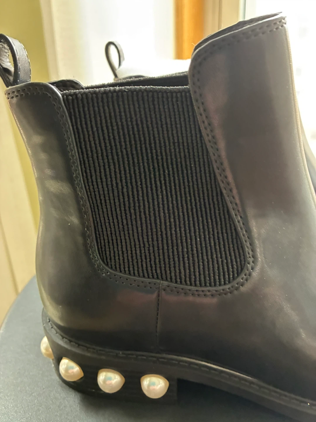 Black Chelsea Boots with Pearl Embellishments-Size 7-7.5 - photo 5