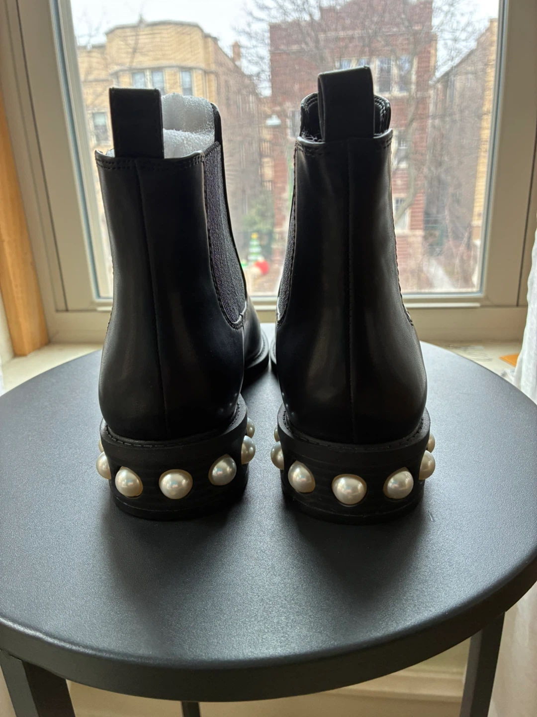 Black Chelsea Boots with Pearl Embellishments-Size 7-7.5 - photo 2
