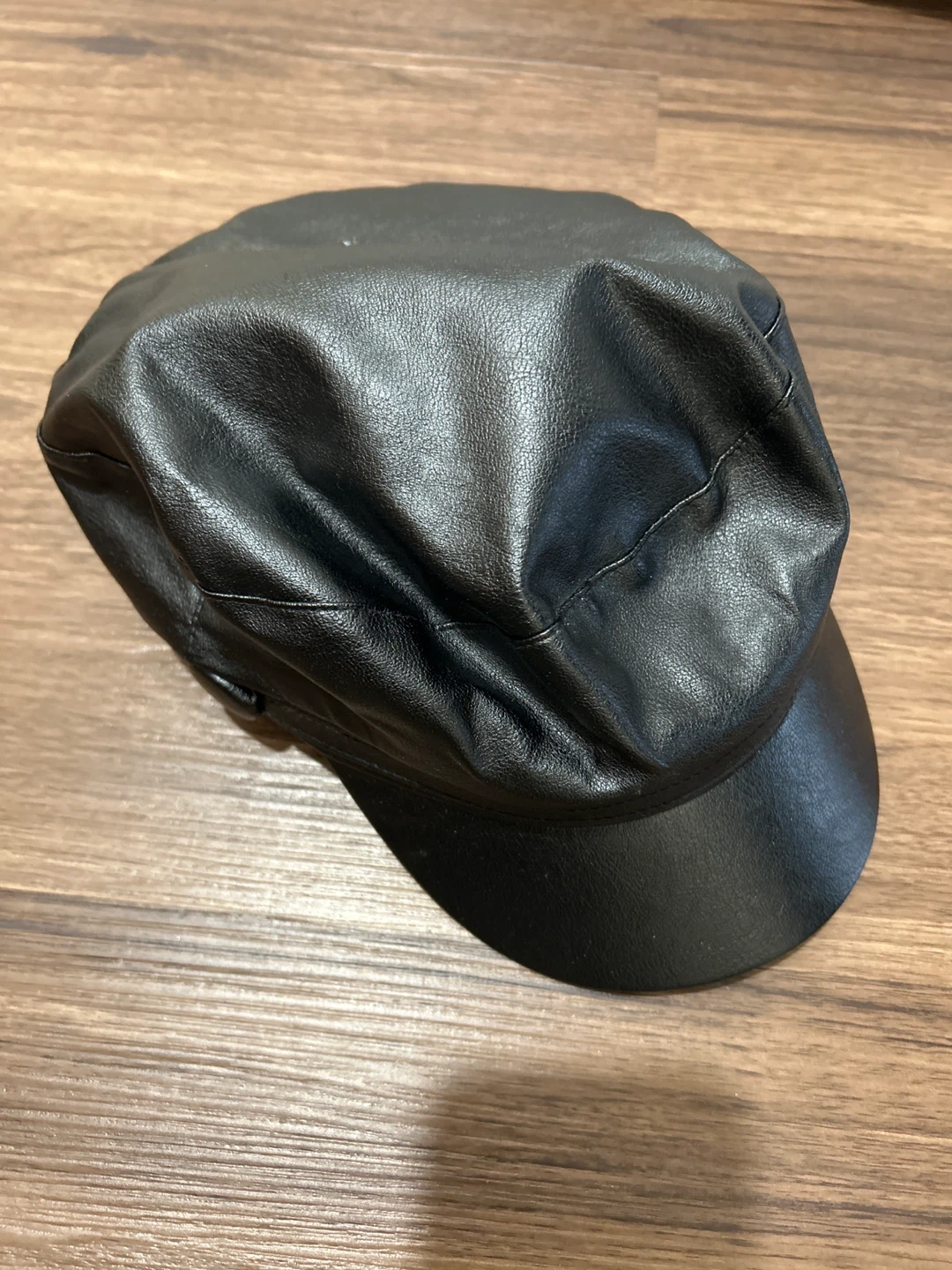 Black Faux Leather Newsboy Cap