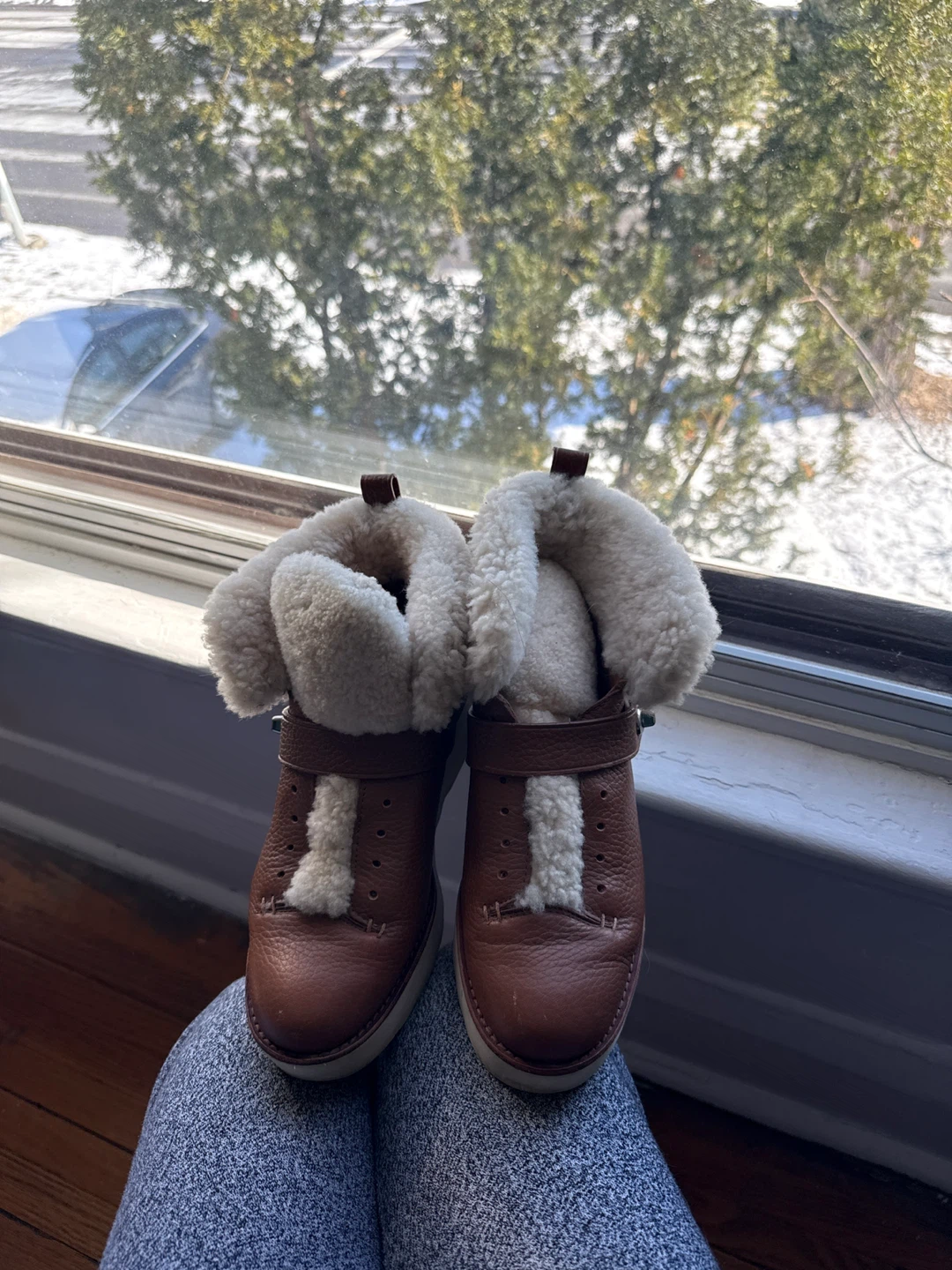 Coach Brown Leather & Shearling Winter Boots