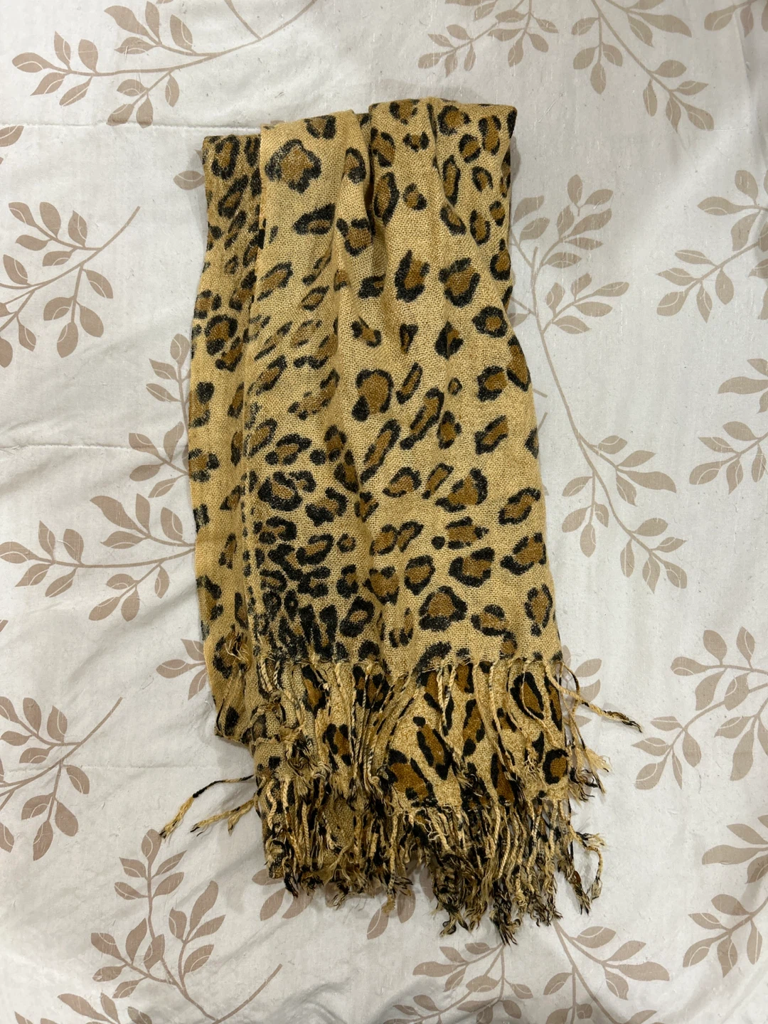 Leopard Print Scarf with Fringe