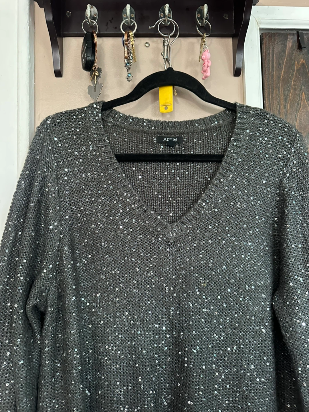 Apt. 9 Women's Charcoal Sequin V-Neck Sweater 2X - photo 2