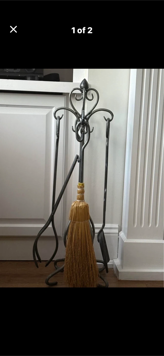 Wrought Iron Fireplace Tool Set with Broom