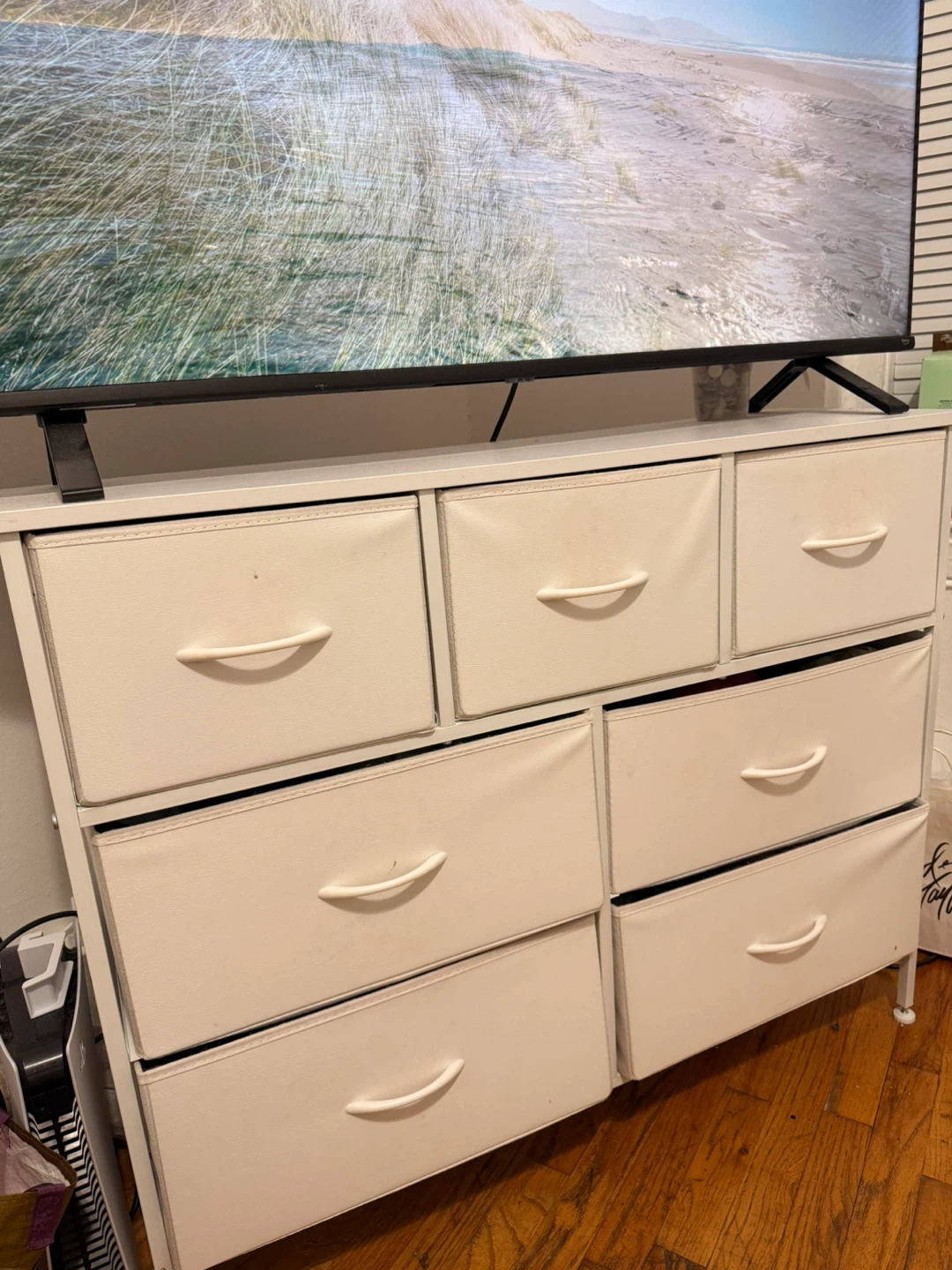White Fabric Drawer Dresser - 7 Drawers