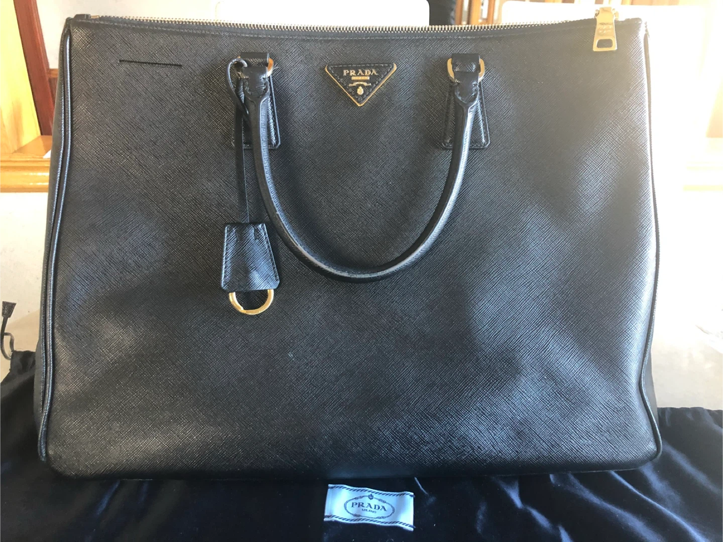 Prada Black Leather Tote Bag