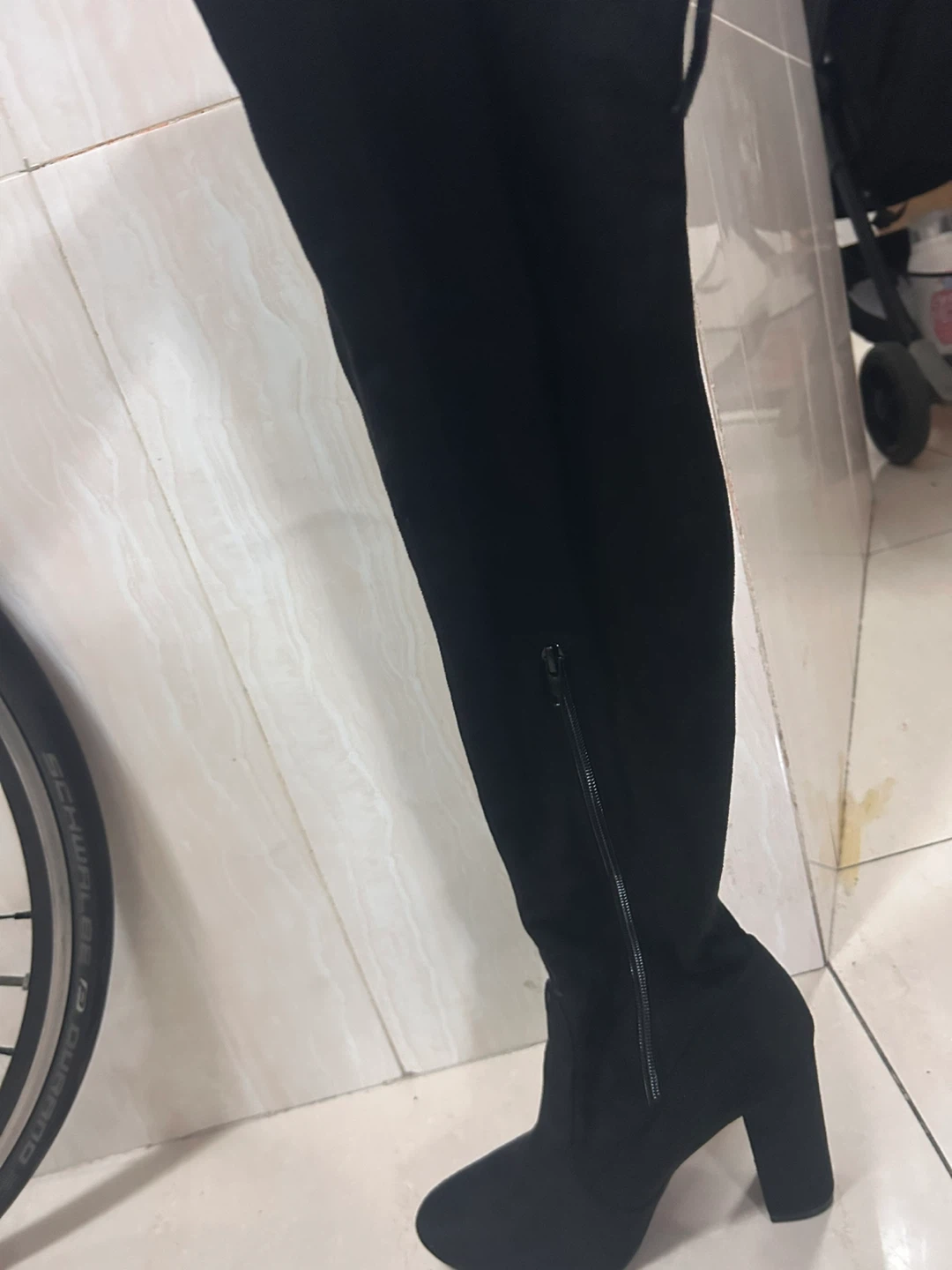 Black Suede Over-the-Knee Boots  size 7 - photo 4